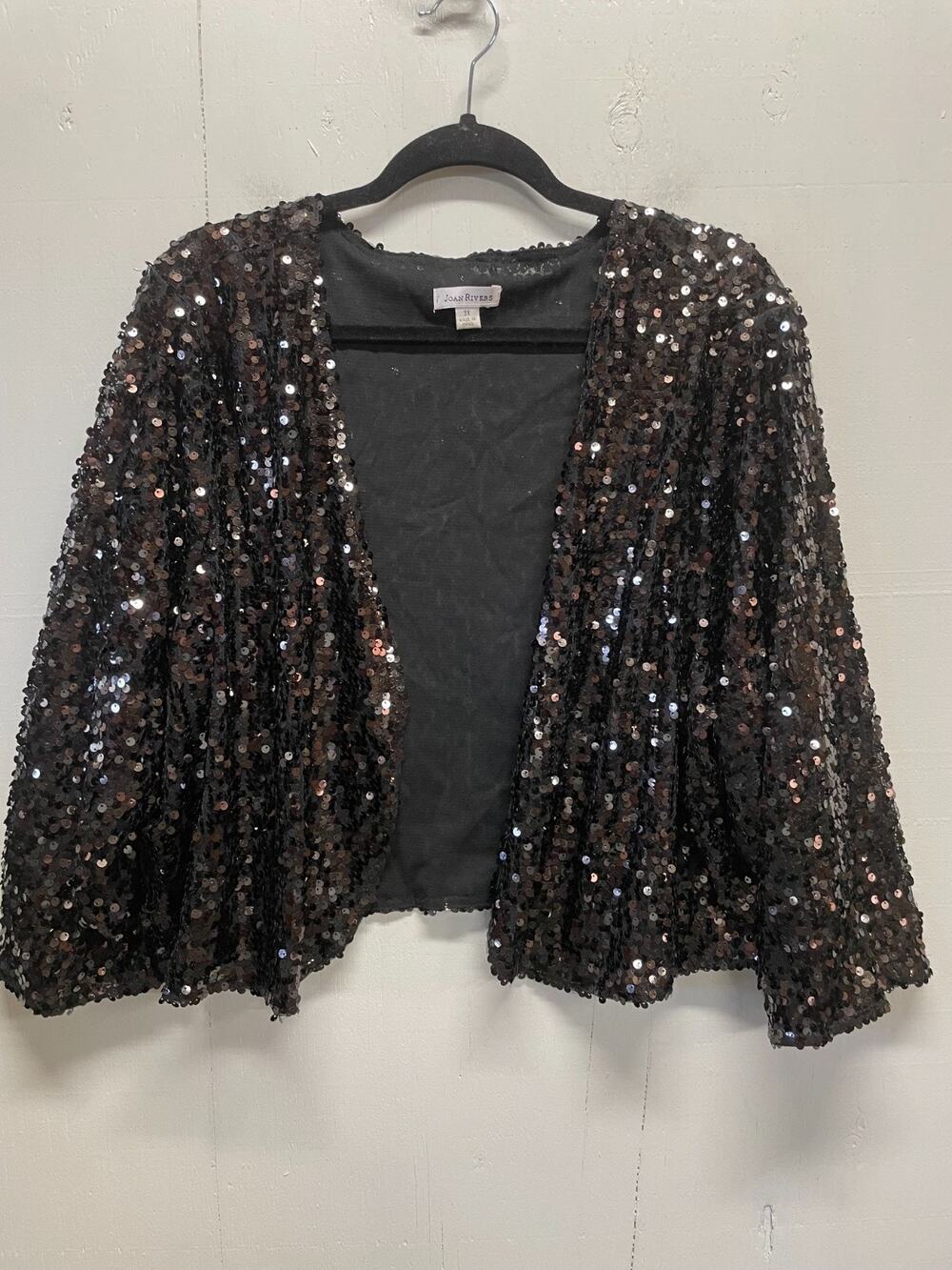 Joan Rivers Black Sequined Shru Evening Jacket Size 3X - 3/4 Sleeves Formalwear
